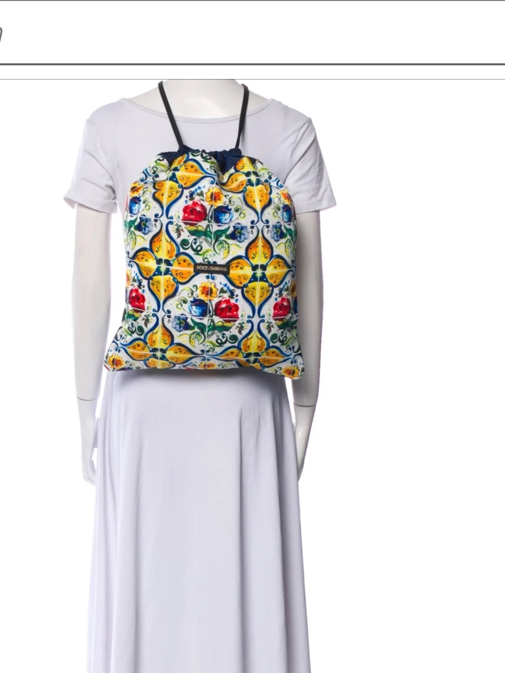 Dolce & Gabbana Multicolor Floral Tile-Print Bag pack, Tote with Navy Trim - Picture 3 of 7